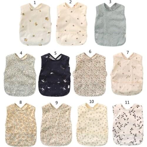 Baby Drool Bib Burp Cloth with Pocket Bag Sleeveless Waterproof Feeding Cloth Washable Apron Mess Smock Toddler Feeding for