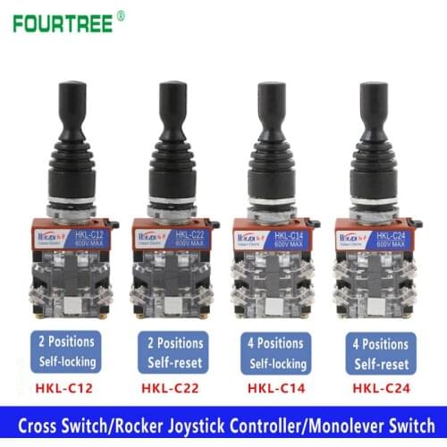 Joystick Switch Monolever Rocker Cross Master Switch 2-way 4-way Self-reset Self-locking 2NO 4NO Hole Size 22mm HKL-C12 C22 C24