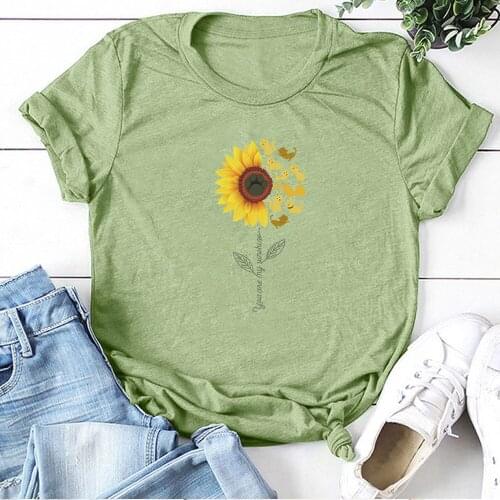 Sunflowers Dogs You Are My Sunshine Print T-shirts Women Summer Tops for Teens Loose Graphic Tee Women Aesthetic Camisetas Mujer