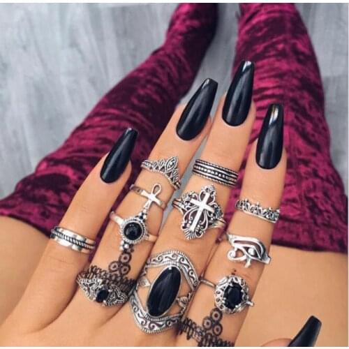 Rings for girls black ring set fashion jewelry bohemian style bague couple anillo schmuck accessories for women egirl lgbt