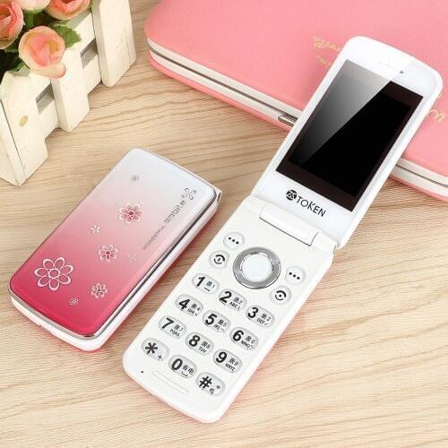Flip Ladys Beautiful Slim Pinko Mobile Phone With Flashlight No FM Camera MP3 Cute Student Girls Light Simply Working Dual Sim