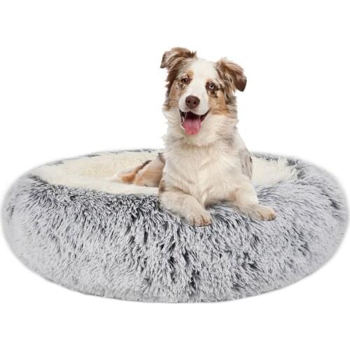 Calming Dog Bed Cat House Donut Pet Bed Fluffy Plush Self Warming Round Cushion Anti Anxiety Kennel Mats for Small Large Dogs