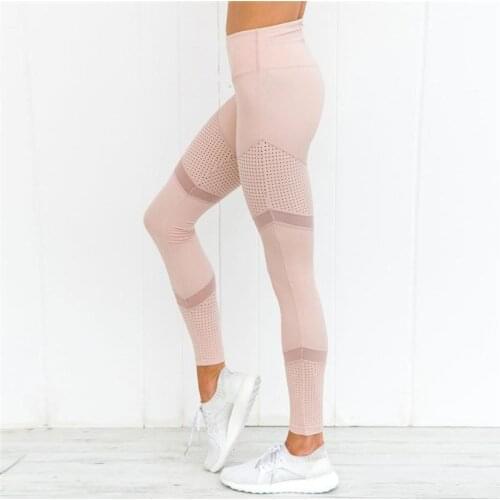 WHOUARE Leggings for Women Sport Yoga Pants Gym Fitness Essentials Elasticity Mesh Stitching Round Holes Yoga Leggings