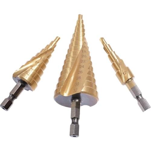 Hot 4-12/20/32mm Step Drill Bit Hss Titanium Coated Step Cone Metal Hole Cutter Metal Hex Tapered Drill Power Tools Accessories