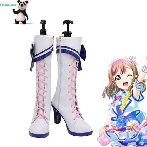 Lovelive Sunshine After School Kunikida Hanamaru Blue White Shoes Cosplay Long Boots Leather Custom Made For Christmas