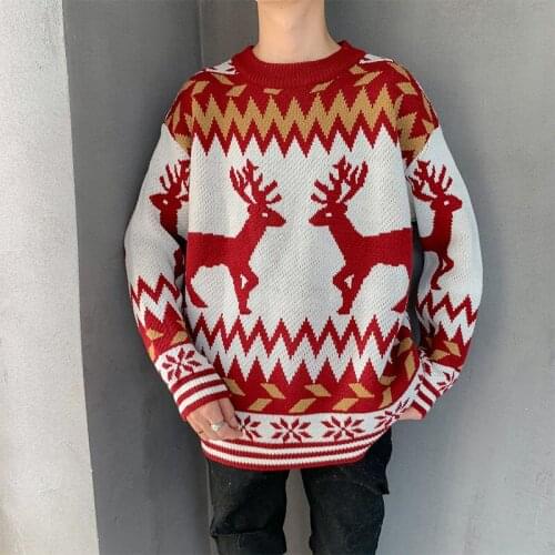 Fashion Sweater Striped Casual Knitted Men Clothing Korean Print Animal Sweater Autumn Pullover Tops O-Neck Oversize Sweater