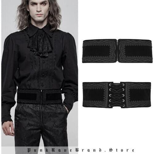 PUNK RAVE Mens Gothic Exquisite High-grade Velvet Girdle Palace Retro Adjustable Rope Formal Party Dinner Corset Accessories
