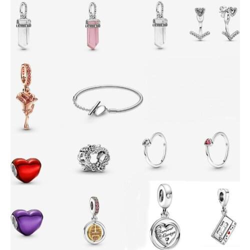 Real 100% 925 Sterling Silver Beads Soul Mate Spinning Lucky Metallic Red Heart White Pink Purple Amulet Pendant Dangle Charm
