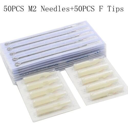 Disposable 50pcs 5M2 7M2 9M2 11M2 13M2 15M2 Tattoo needles +50pcs 5FT 7FT 9FT 11FT 13FT 15FT white Tattoo tips kit