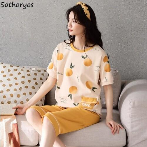 Pajama Sets Women Calf-length Students Loose Homewear Sleepwear Cartoon Lovely Lightweight New Comfortable Korean Style Leisure