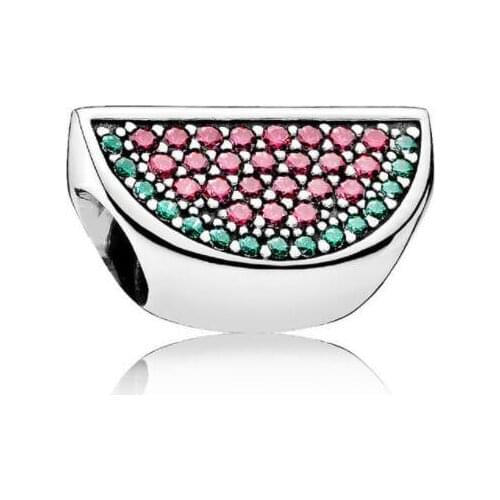 Genuine 925 Sterling Silver Bead Charm Pave Watermelon With Full Crystal Beads Fit Pan Bracelet & Necklace Diy Jewelry