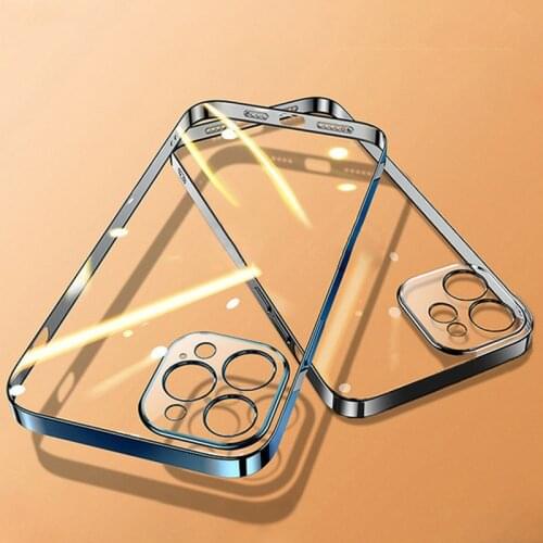 Luxury Plating Square Frame Clear Soft Silicone Case for iPhone 13 12 11 Pro MAX Mini XR X XS 7 8 Plus SE 2020 Transparent Cover