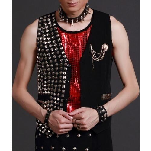 S-xxxl ! 2020 New Fashion Slim Punk Mens Clothing Dj Personality Rivet Vest Punk Costume Outerwear Summer Singer Stage Costumes