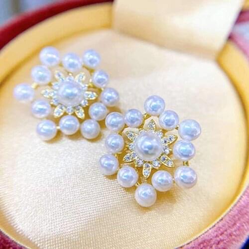 D531 Solid 925 Sterling Silver Round 4-5mm Fresh Water White Pearls Studs Earrings for Women Fine Jewelry Presents