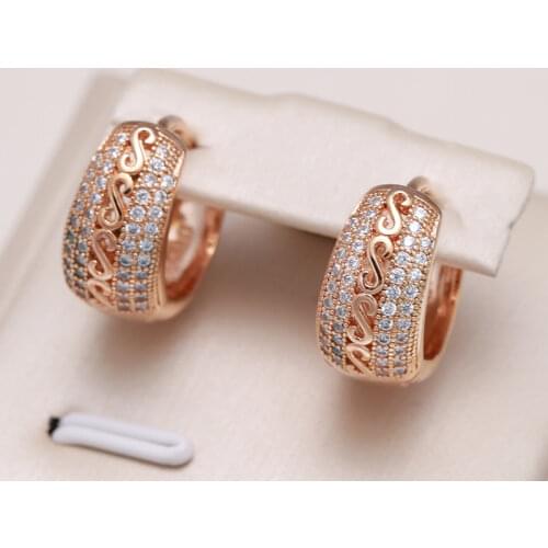 Kinel New 585 Rose Gold Natural Zircon Hollow Pattern Dangle Earrings For Women Ethnic Bride Wedding Fine Earrings Boho Jewelry