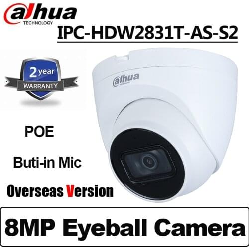 Dahua 8MP IP Camera IPC-HDW2831T-AS-S2 Built-in Mic Lite IR 30m Fixed-focal Eyeball Network Camera Overseas Version