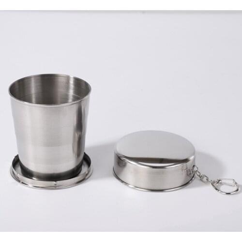 Folding Cup Stainless Steel Camping Folding Cup With Keychain Traveling Outdoor Hiking Portable Cup Sport Bottle Portable Cup