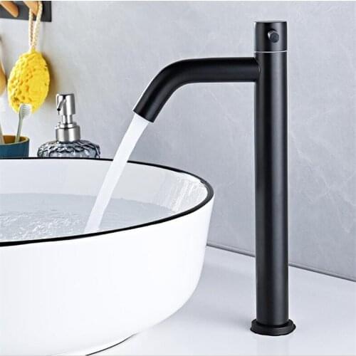 Bathroom Single Cold Basin Faucet Brass Sink Faucet Single Handle Single Hole Deck Mounted Lavatory Water Tap Black Painted Tap