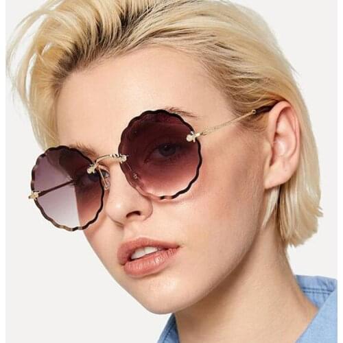 Rimless Gradient Sunglasses Women Luxury Ocean Color Lens Round Sun Glasses Ladies Gradient Shades Clear Eyewear