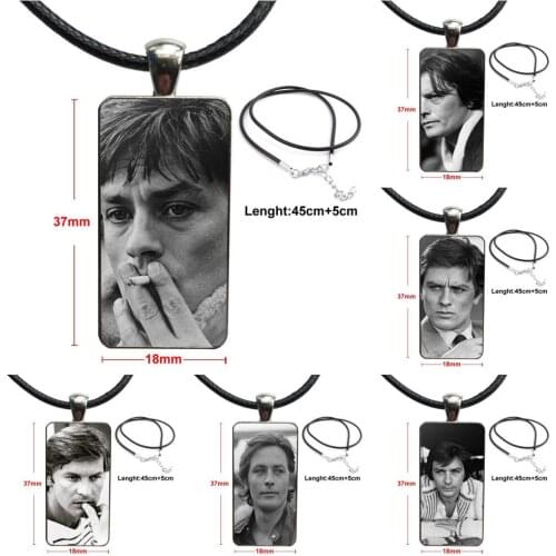 Alain Delon For Unisex Party Gift Design Fashion Vintage Glass Women Rectangle Necklace Pendants