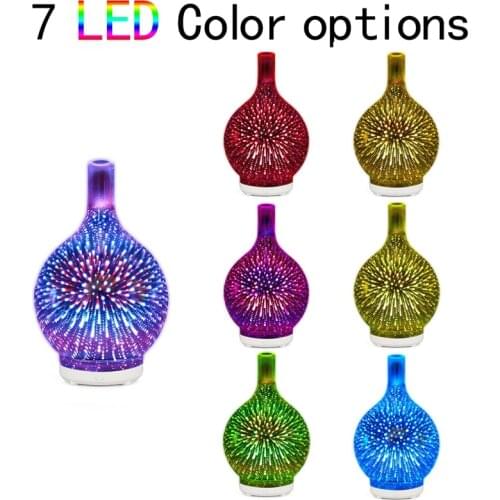 3D Firework Glass Usb Air Humidifier with 7 Color Led Night Light Aroma Essential Oil Diffuser Cool Mist Maker for Home Office