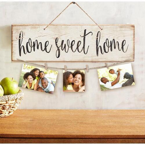 Vintage Sweet Home Letter Printed Wooden Wall Hanging Decor Photo Clip Ornament