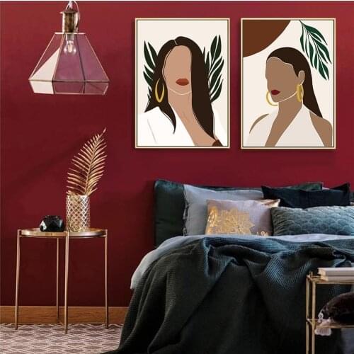 Vintage Fashion Beauty Women Wall Art Canvas Painting Nordic Leaf Posters And Prints Modern Wall Pictures For Living Room Decor