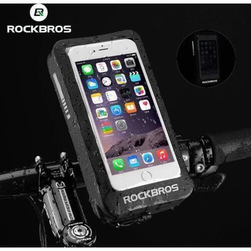 ROCKBROS MTB Road Bike Phone Bag 6" Waterproof Reflective Motorcycle Bicycle Touchscreen Rearview Mirror Handlebar Rotatable Bag