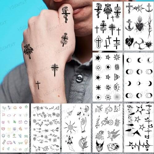 Waterproof Temporary Tattoo Sticker Cross Spider Text Small Tatto Finger Wrist Fake Tatoo Woman Man Child Flash Tattoos