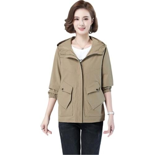 2021 New Spring Autumn Windbreaker Women Coat Plus Size Hooded Casual Wild Long Sleeve Short Jacket Loose Ladies Clothes G857