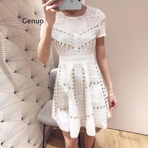 2021 Lace Summer Dress Woman High Waist O-Neck Hollow Out Vestido Woman Clothing Vintage Streetwear Mini Dresses Female