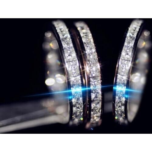 Eternity Band ring Luxury Full Princess-cut Simulated Diamond 925 Sterling silver Wedding Rings for Women Engagement Jewelry
