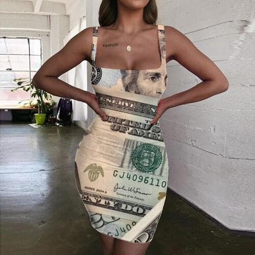 KYKU Money Dresses Women Dollar 3d Print Harajuku Ladies Dresses Novel Bodycon Dress Womens Clothing Party Beach Beach Fashion