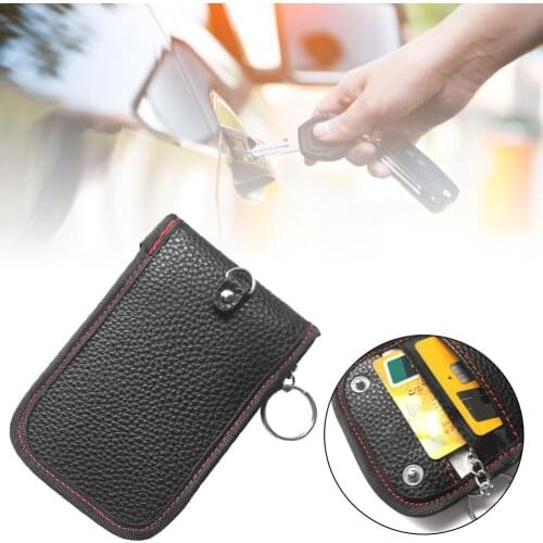 1Pcs Car Key Signal Blocking Bag PU Leather Fob Signal Blocker Shielding Pouch Wallet Case Anti-thief Signal Blocking Protector