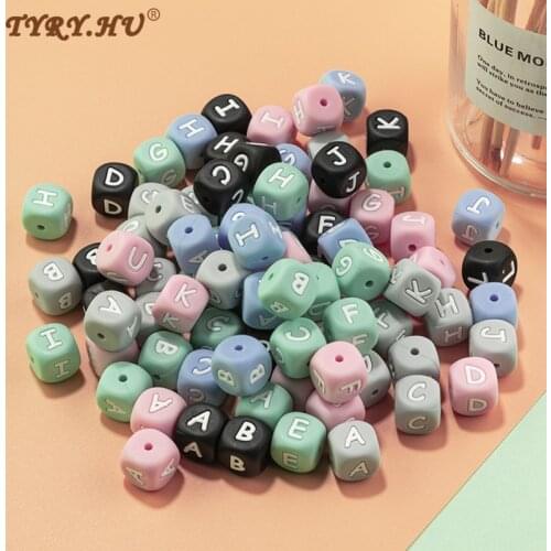 100pcs 12mm Silicone Beads English Alphabet DIY Personalized Molar Toy BPA FREE Baby Teether Pacifier Chain Accessories