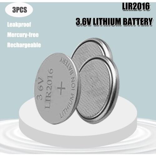 3PCS 3.6V LIR2016 LIR 2016 lithium rechargeable battery for remote control watch computer motherboard button cell CR2016