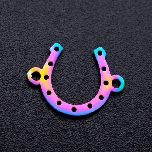5pcs/lot 100% Stainless Steel Lucky Shoehorse diy Connector Charms With Rainbow Plated Wholesale Finding Charm Suppliers