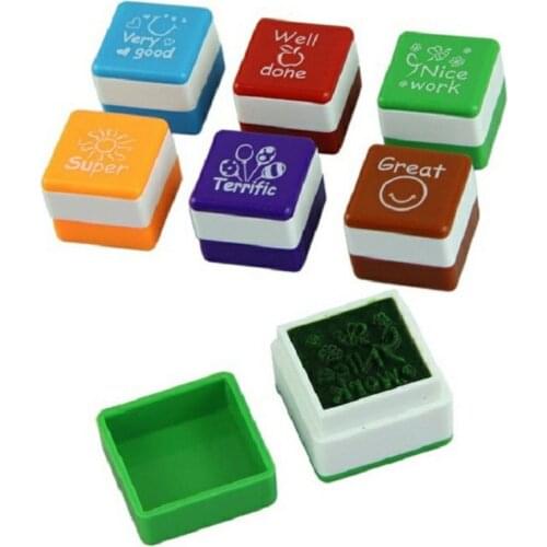 6pcs Cute Cartoon Kids Stamp Set Teachers Self Inking Praise Reward Stamps Motivation Sticker School Scrapbooking Stamp DIY