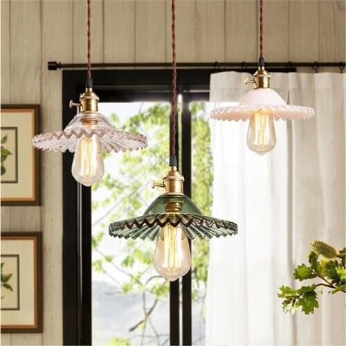 American retro led pendant light restaurant bar bedroom decor colored glass lampshade single head personality nostalgic lamps