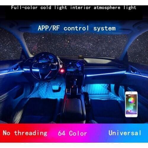 TPYCBX Car Ambient Light Foot Lamp RGB (6 + 4) with 8M Optical Fibre 64colors Led Wireless No Threading App Control universal