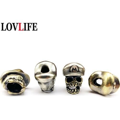 Punk Brass Dark Skull Keychains Pendants Knife Bead Lanyard DIY Accssories EDC Outdoor Pocket Tool Paracord Rope Beads Hangings