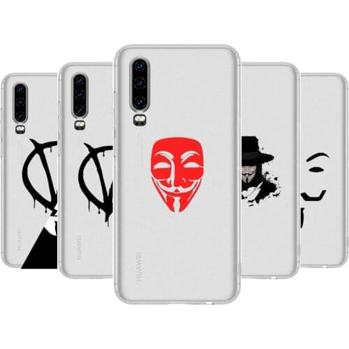 Black V for Vendetta Anime Transparent Phone Case For Huawei P40 P30 P20 P10 P9 P8 Lite E Pro Plus Etui Coque Painting Hoesjes
