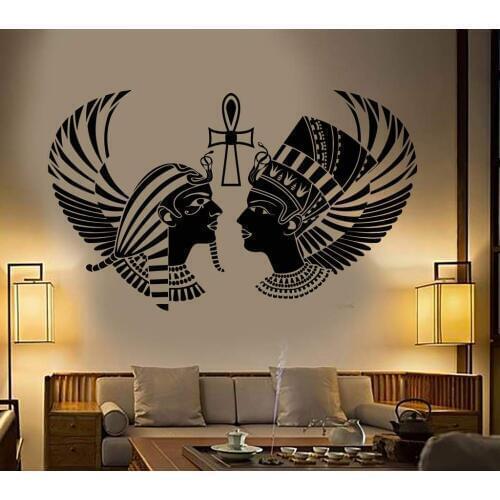 Egyptian King Queen Head Silhouette Wall Decal Stickers Living Room Decor Removable Vinyl Pharaoh Ancient Egypt Sticker D549