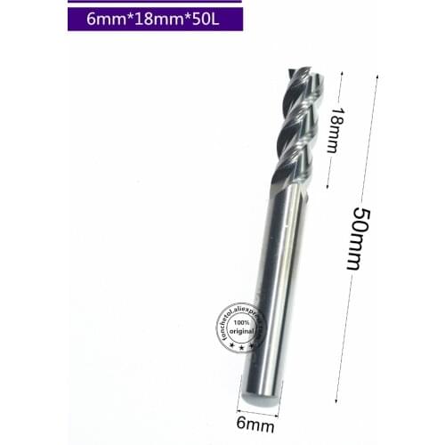 1PCS-6mm D6*18*D6*50L,HRC55 3 Flutes Milling cutters for Aluminum CNC Tools Solid Carbide CNC flat End mills Router bits