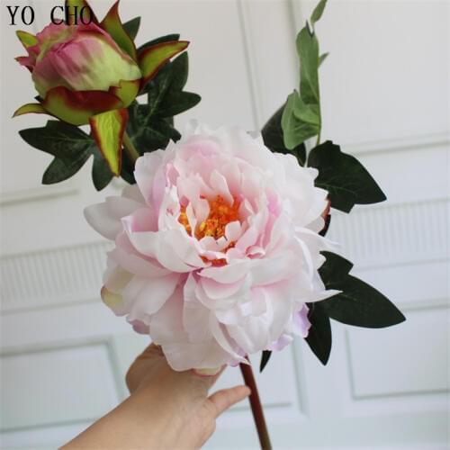 YO CHO 2 Head Artificial Spring Peony Flower Peony Bud Silk Flowers for Home Wedding Decoration Birthday Party Decoration Flores