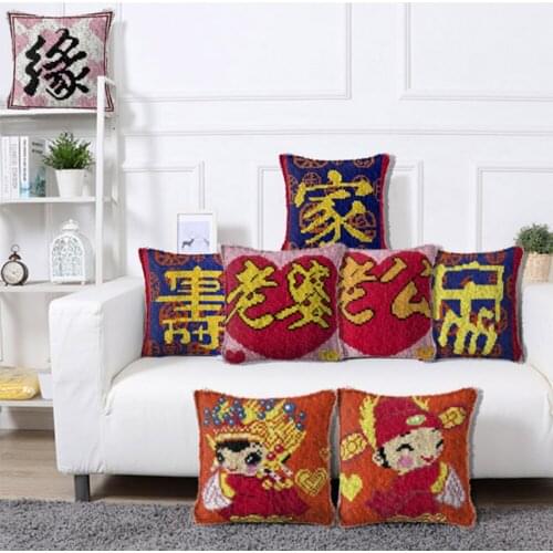 Chinese style DIY Latch Hook Rug Kit 3D Segment Embroidery Pillow Wool Cross Stitch Carpet Set Crafts characters couple cartoon