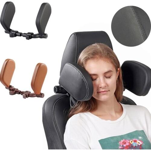 Leather Car Neck Headrest Pillow Side Seat Head Support Travel Rest Sleeping Telescopic Cushion For Kids Adults Elastic Children