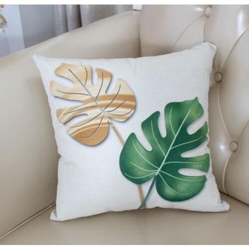 45x45cm Linen Pillowcase With Zipper Leaves Pattern Modern Cozy Cushion Cover Office Home Sofa Decorative Pillow Covers 1PC
