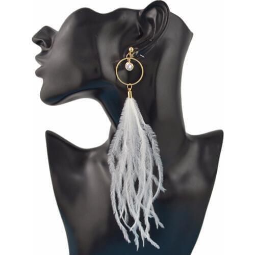 Baroque Cute Crystal Pearl Flowers White Feather Earring Long Tassel Fringe Drop Earrings Boho India Palace Ears Wedding Jewelry