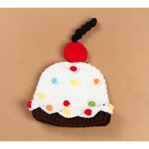 Lovely creative colorful cake design infant baby boys girls crochet handmade knitted hat photography props 1 pcs